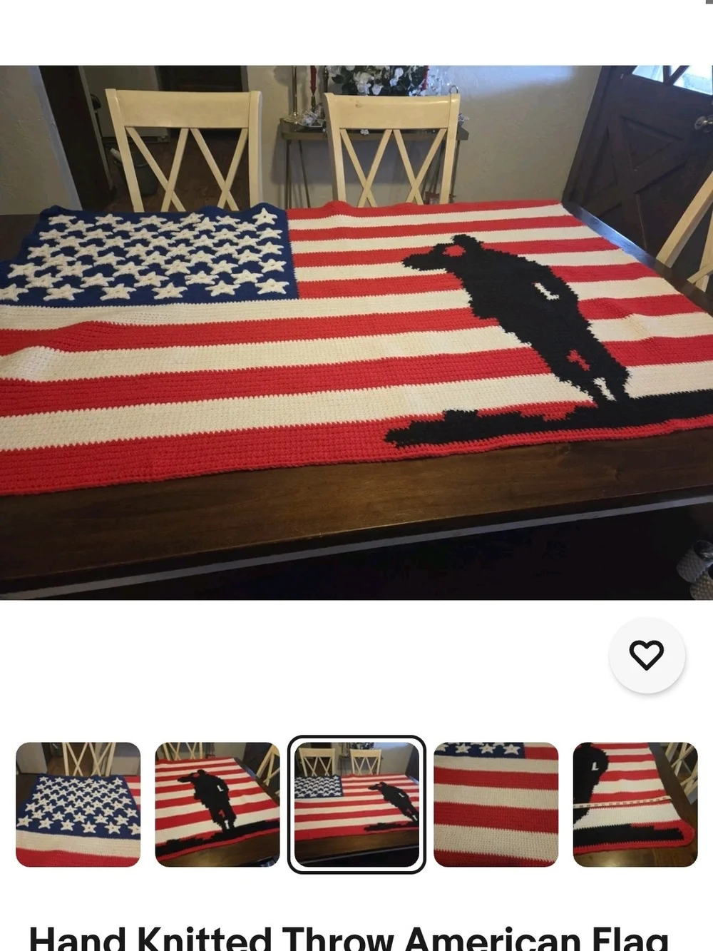 Handmade American Flag Crochet Throw with Silhouette